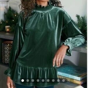 Soft Surroundings NWT Floriana Hunter Emerald Green Velvet Mock Neck Blouse L